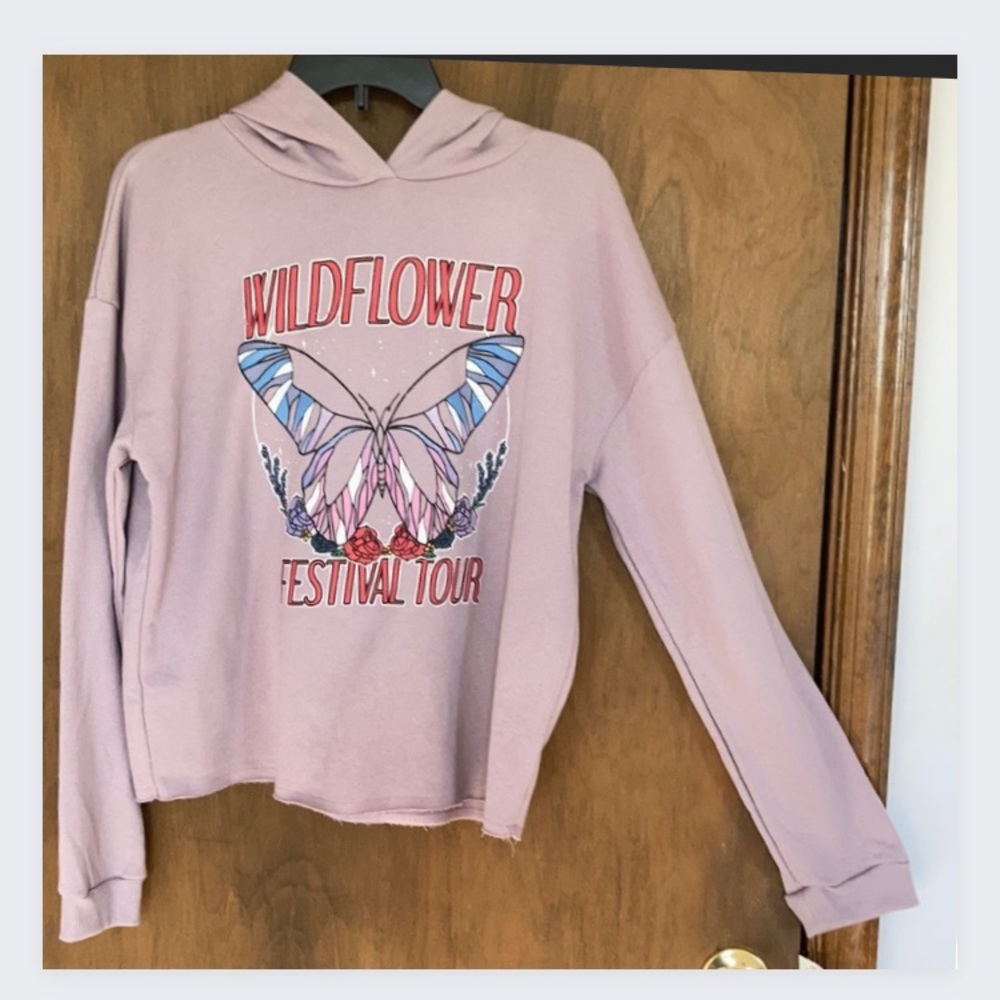 Relist 2/5❌Wildflower festival tour butterfly hoodie raw hem dull lavender XL jr - Picture 5 of 15